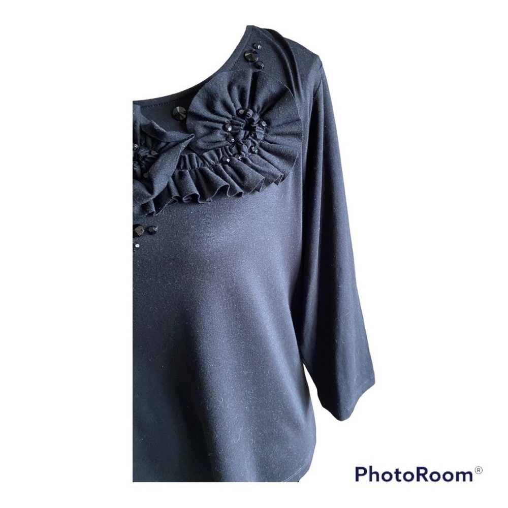 RUBY RD.-BLACK ROSETTE TOP-SIZE MEDIUM - Picture 3 of 6